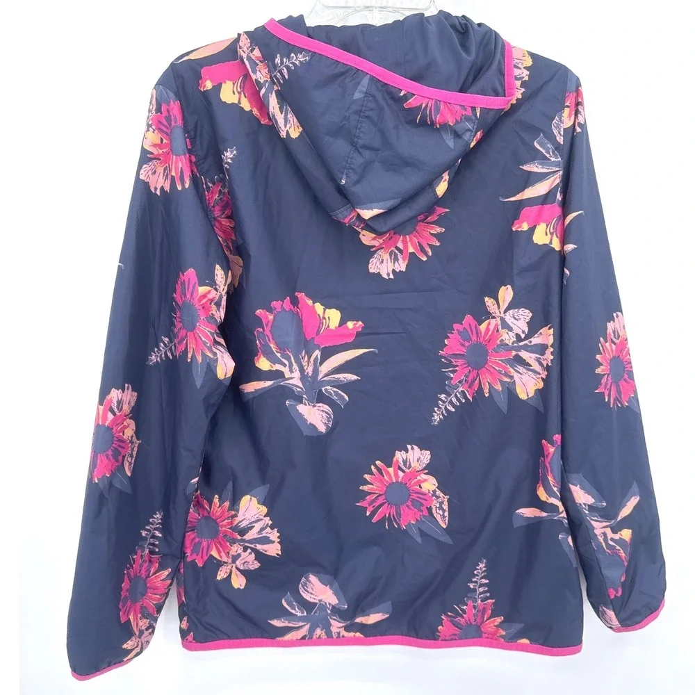 Columbia Girls Jacket XL 18/20 Navy Blue Floral Windbreaker Full Zip Reversible